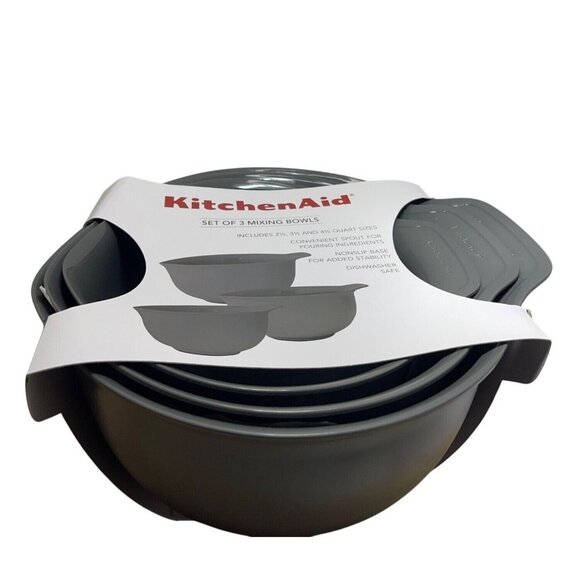 KitchenAid 3PC Mixing Bowls With Non-Slip Base & Spout Sizes 2.5 Qt 3.5 Qt 4.5Qt - Picture 1 of 7